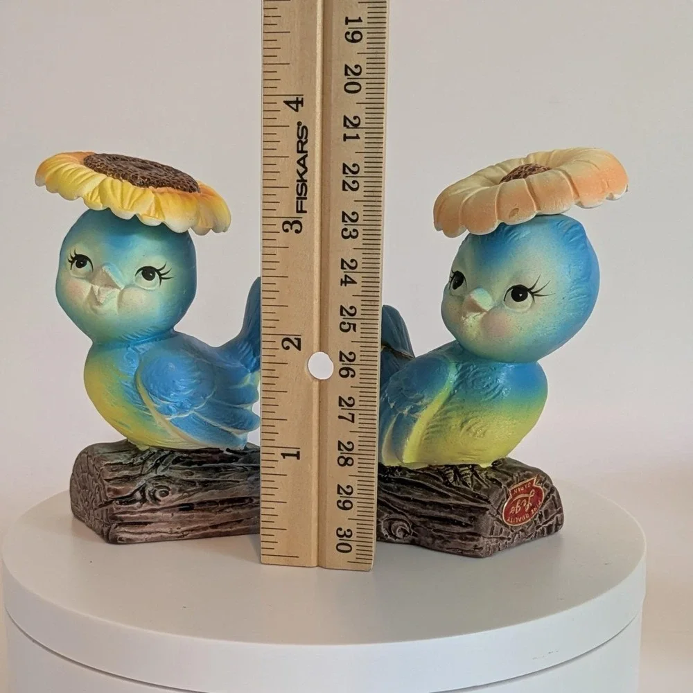 Vintage Lego Blue Bird Yellow Salt & Pepper Shakers Sunflower Logs